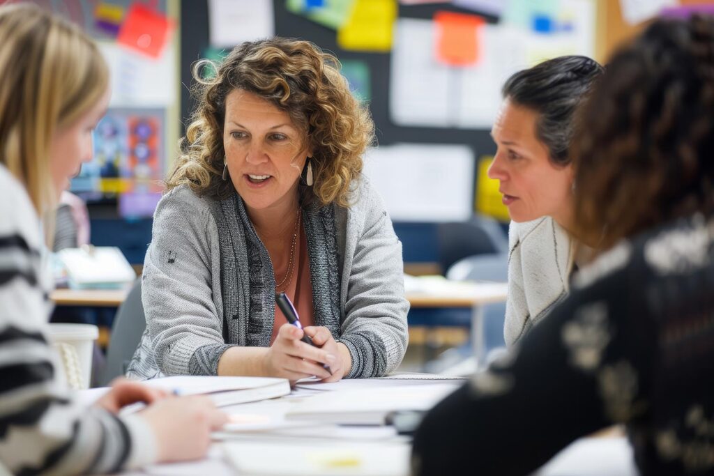 A photo of an in-depth discussion at an education planning meeting