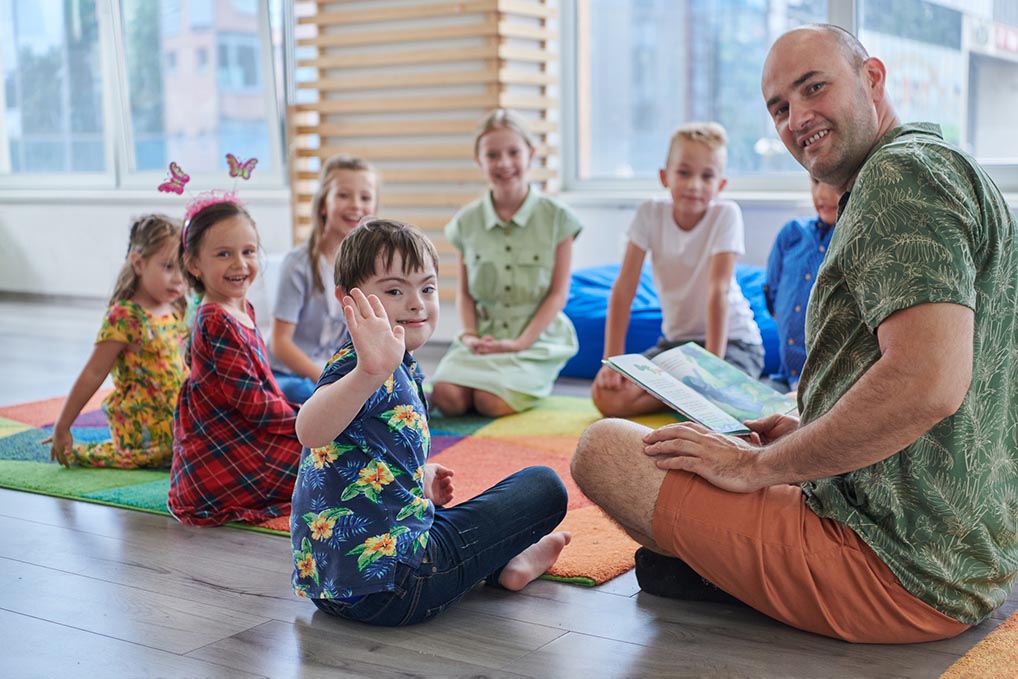 A photo of Reading time in an elementary school or kindergarten